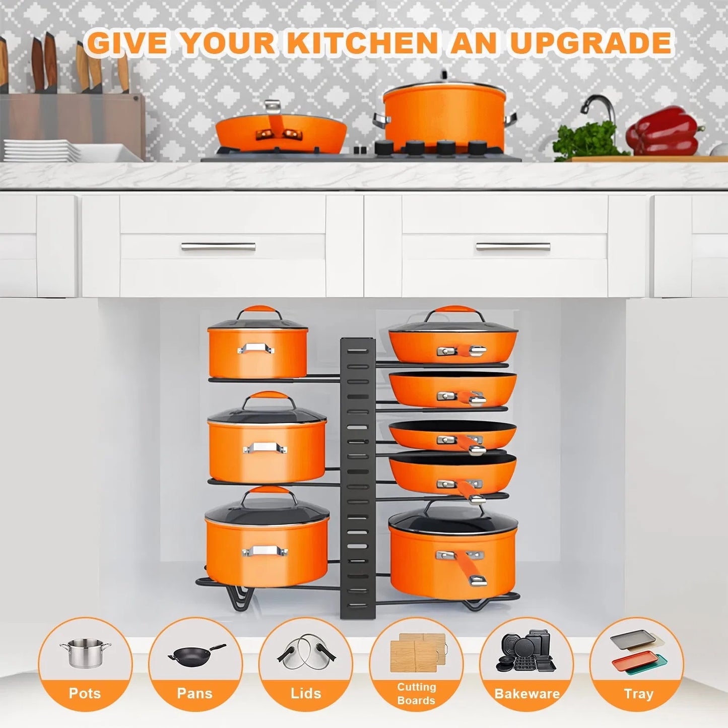 BBYSKITCHEN™ 8-Tier Adjustable Pot & Pan Organizer Rack (Ships from USA)