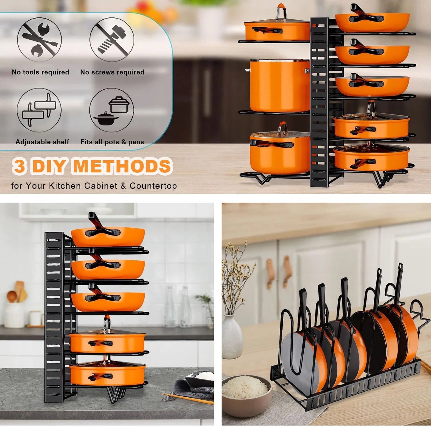 BBYSKITCHEN™ 8-Tier Adjustable Pot & Pan Organizer Rack (Ships from USA)
