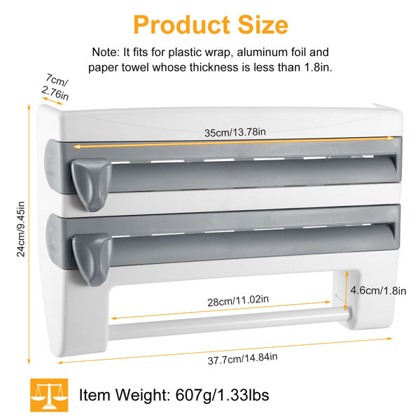 BBYSKITCHEN™ 3-in-1 Magnetic Cling Film Dispenser with Cutter – Refillable & Wall-Mounted