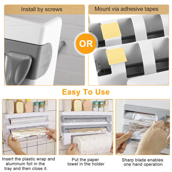 BBYSKITCHEN™ 3-in-1 Magnetic Cling Film Dispenser with Cutter – Refillable & Wall-Mounted