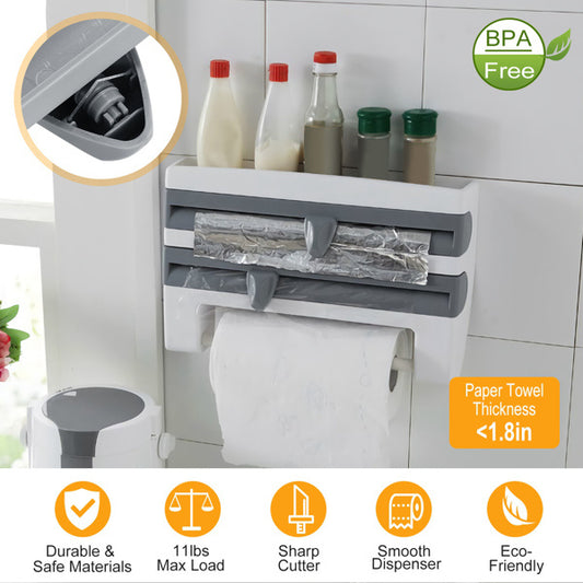 BBYSKITCHEN™ 3-in-1 Magnetic Cling Film Dispenser with Cutter – Refillable & Wall-Mounted
