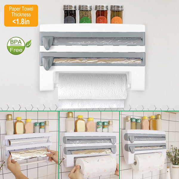 BBYSKITCHEN™ 3-in-1 Magnetic Cling Film Dispenser with Cutter – Refillable & Wall-Mounted
