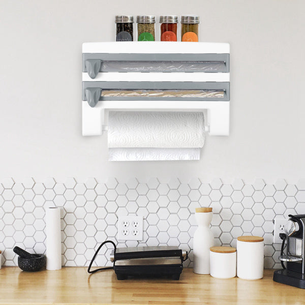 BBYSKITCHEN™ 3-in-1 Magnetic Cling Film Dispenser with Cutter – Refillable & Wall-Mounted